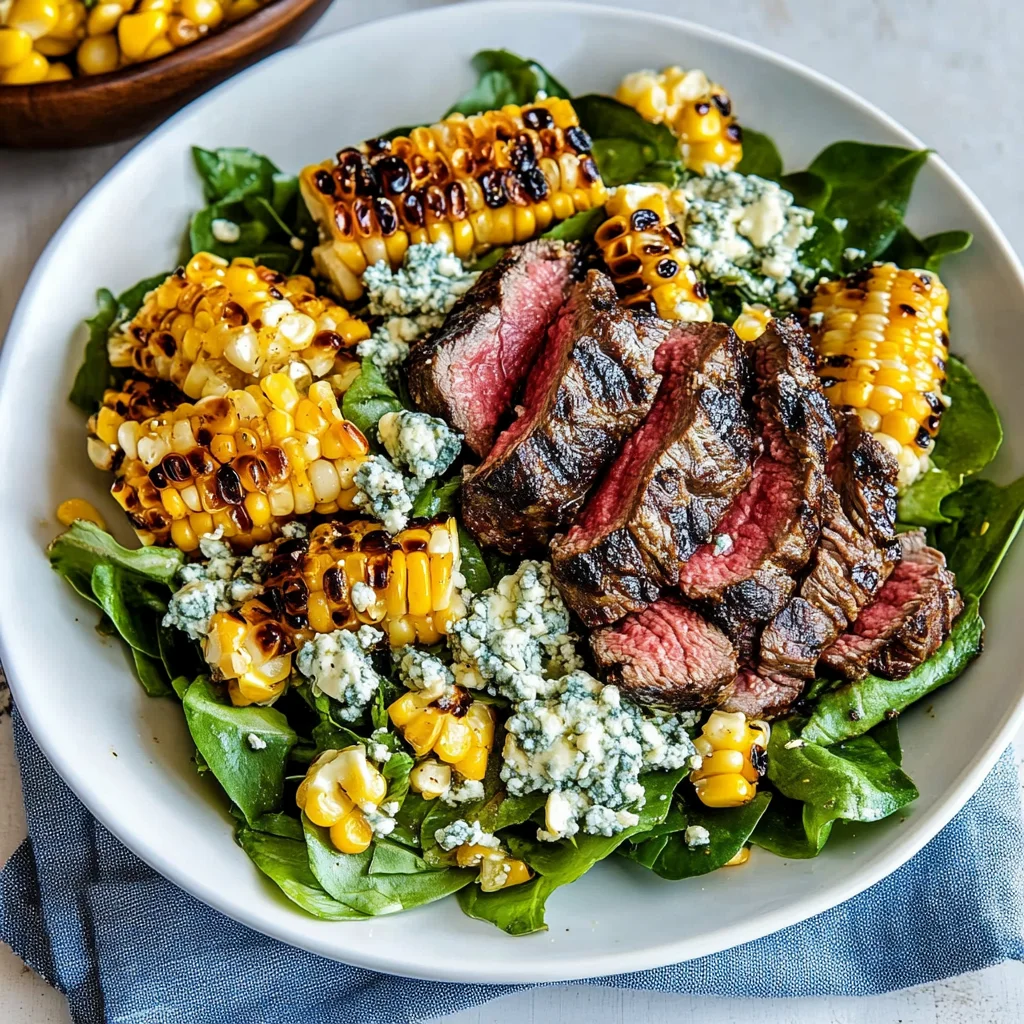 Balsamic Steak Gorgonzola Salad with Grilled Corn