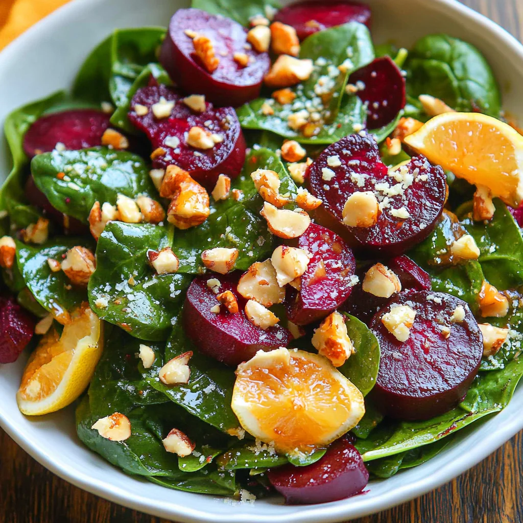 Beet Salad with Spinach and Honey-Mustard Lemon Dressing