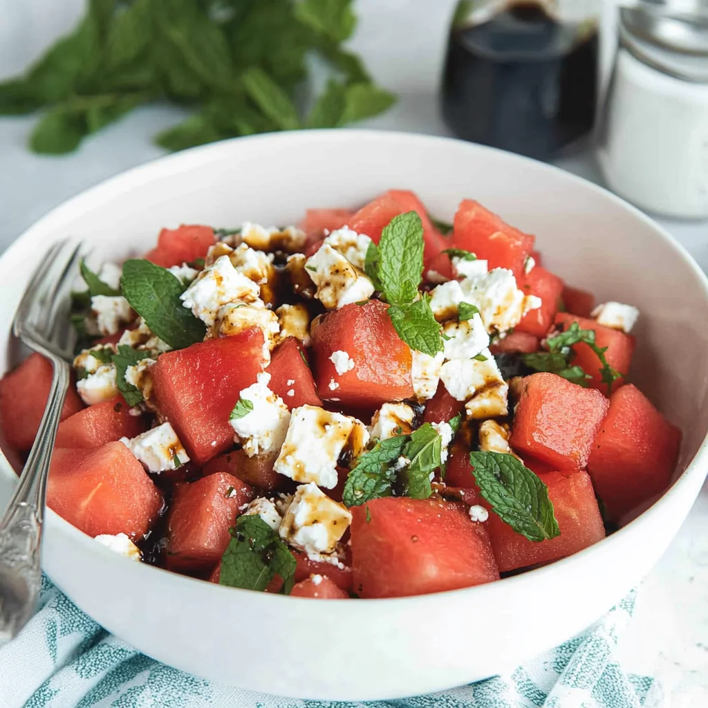 Watermelon Feta Salad with Mint and a Balsamic Glaze