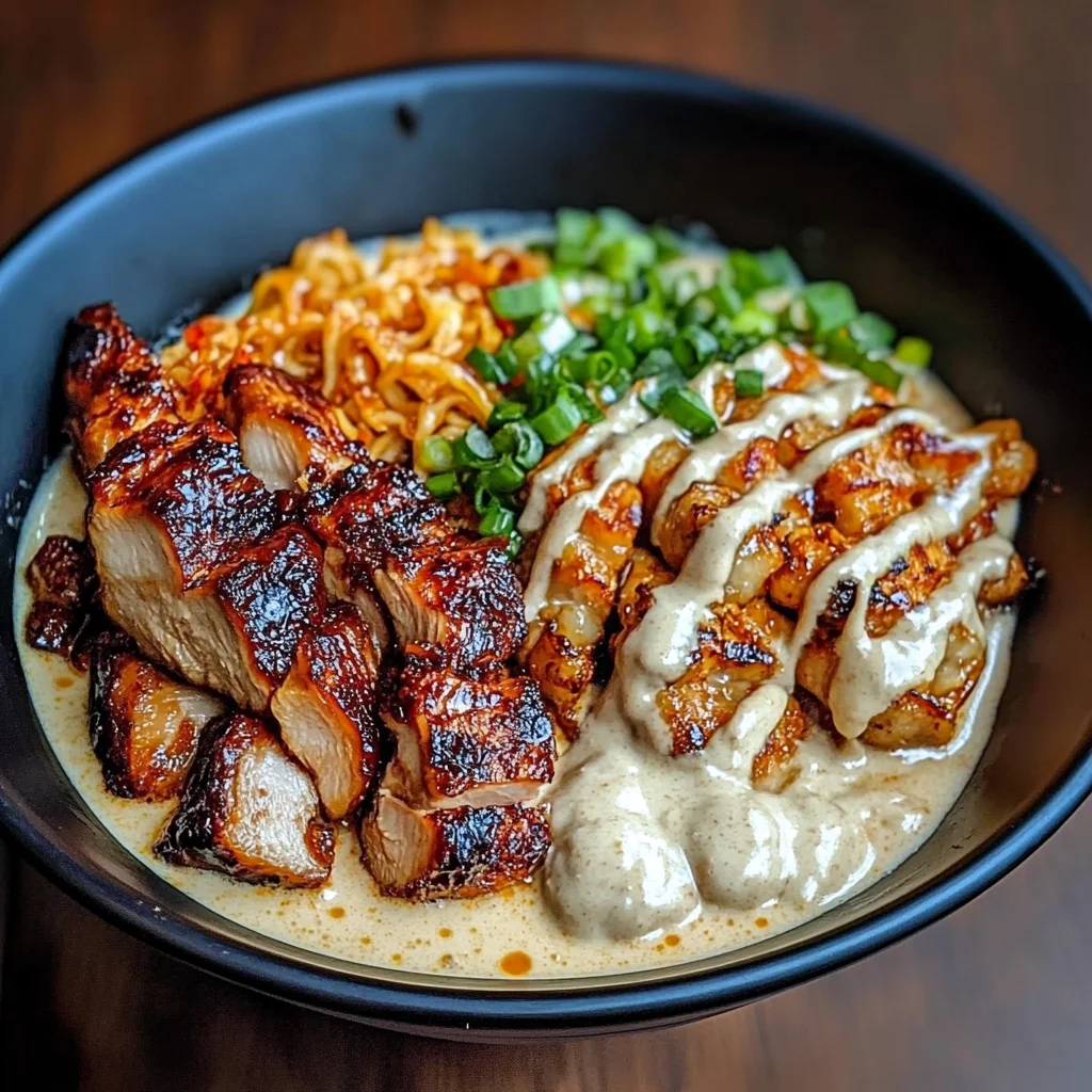 Fiery Chicken Ramen with Creamy Garlic Sauce
