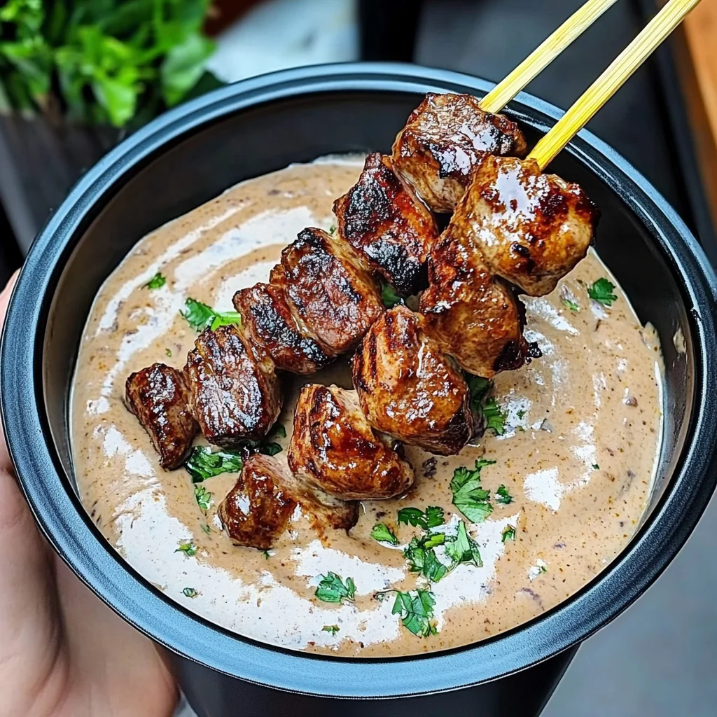 Grilled beef Skewers with Creamy Peanut Sauce