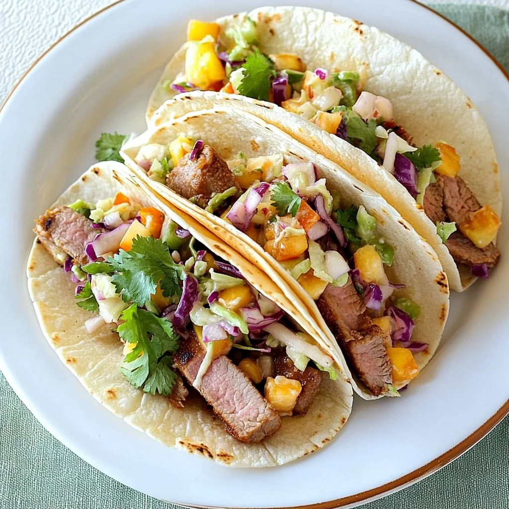 Grilled beef Tacos with Tropical Slaw