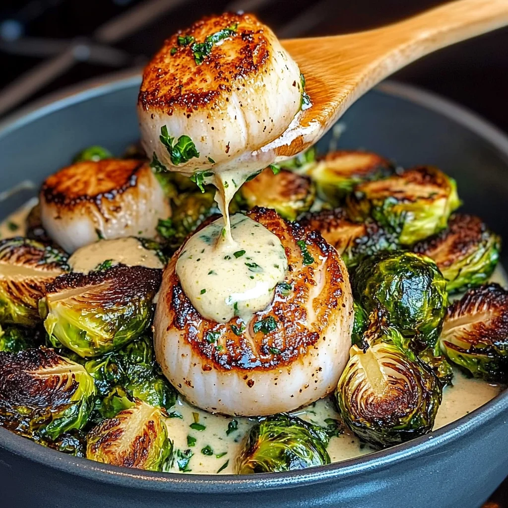 Seared Scallops and Roasted Brussels Sprouts with Lemon Butter Sauce