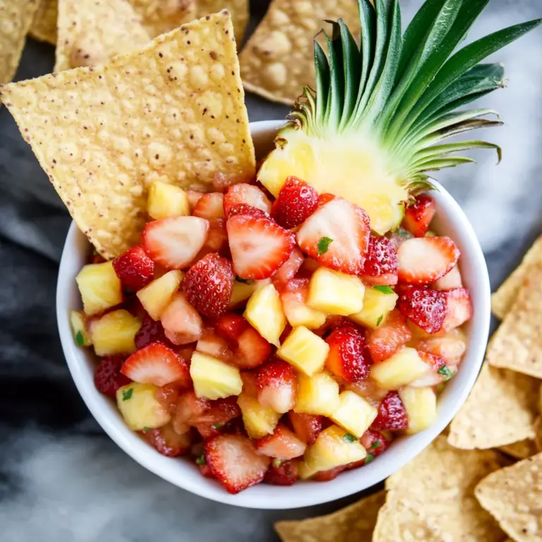 Strawberry Pineapple Fruit Salsa with Cinnamon Tortilla Chips