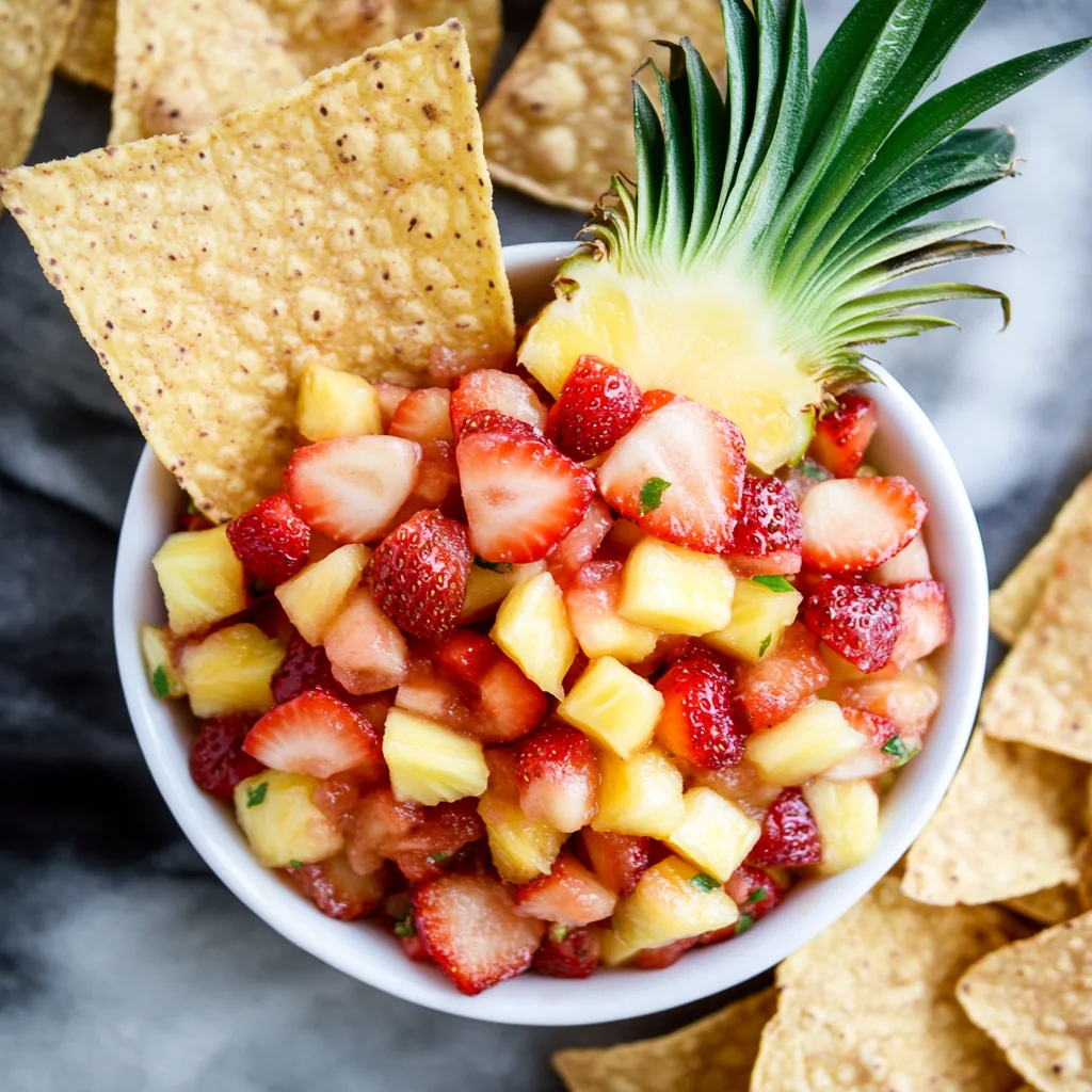 Strawberry Pineapple Fruit Salsa with Cinnamon Tortilla Chips