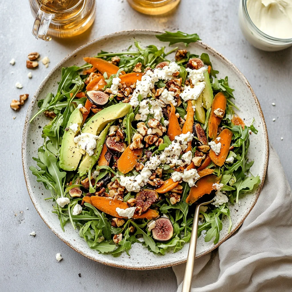 Carrot Arugula Salad with Fig, Goat Cheese & Avocado