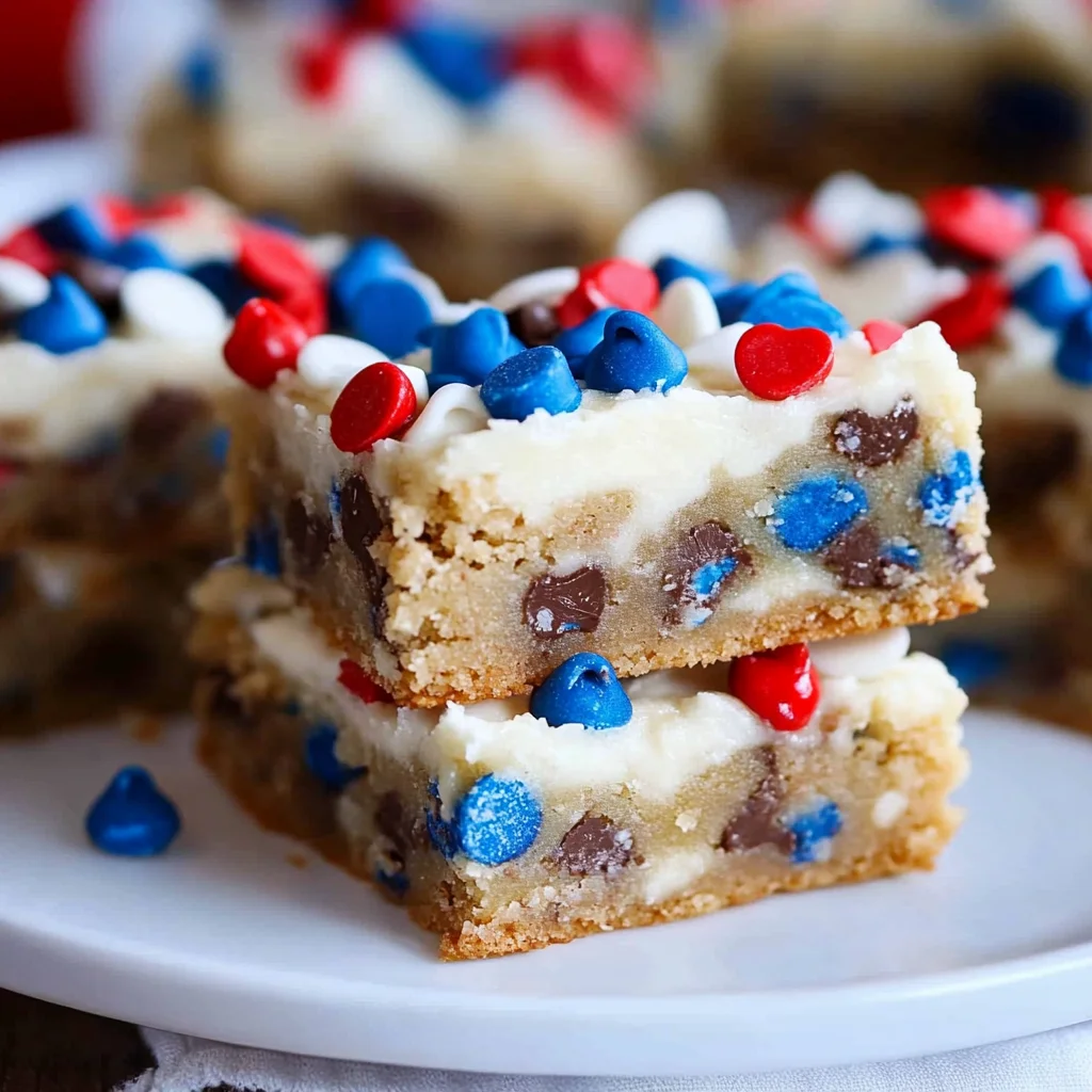 Red White and Blue Chocolate Chip Cookie Bars