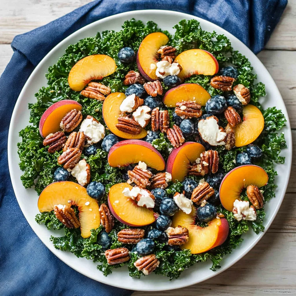 Summer Kale Salad with Peaches and Candied Pecans