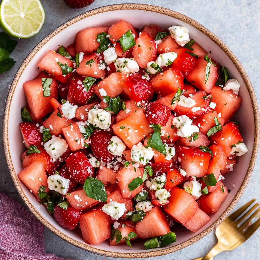 Watermelon Salad With Strawberries & Honey Lime Dressing