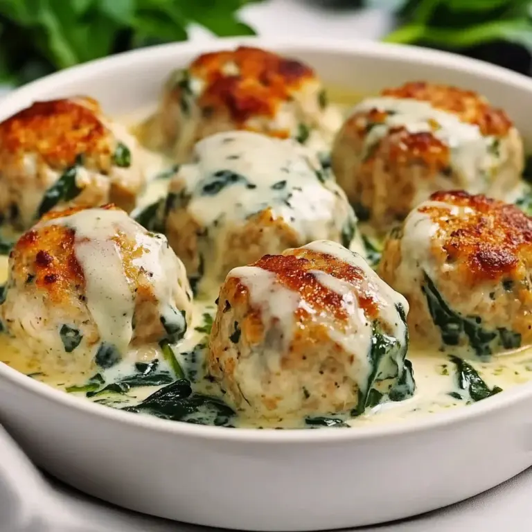 Baked Chicken Ricotta Meatballs with Spinach Alfredo Sauce