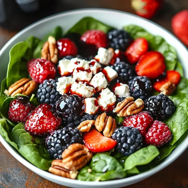 Berry Spinach Salad with Pecans, Feta, and Balsamic Glaze