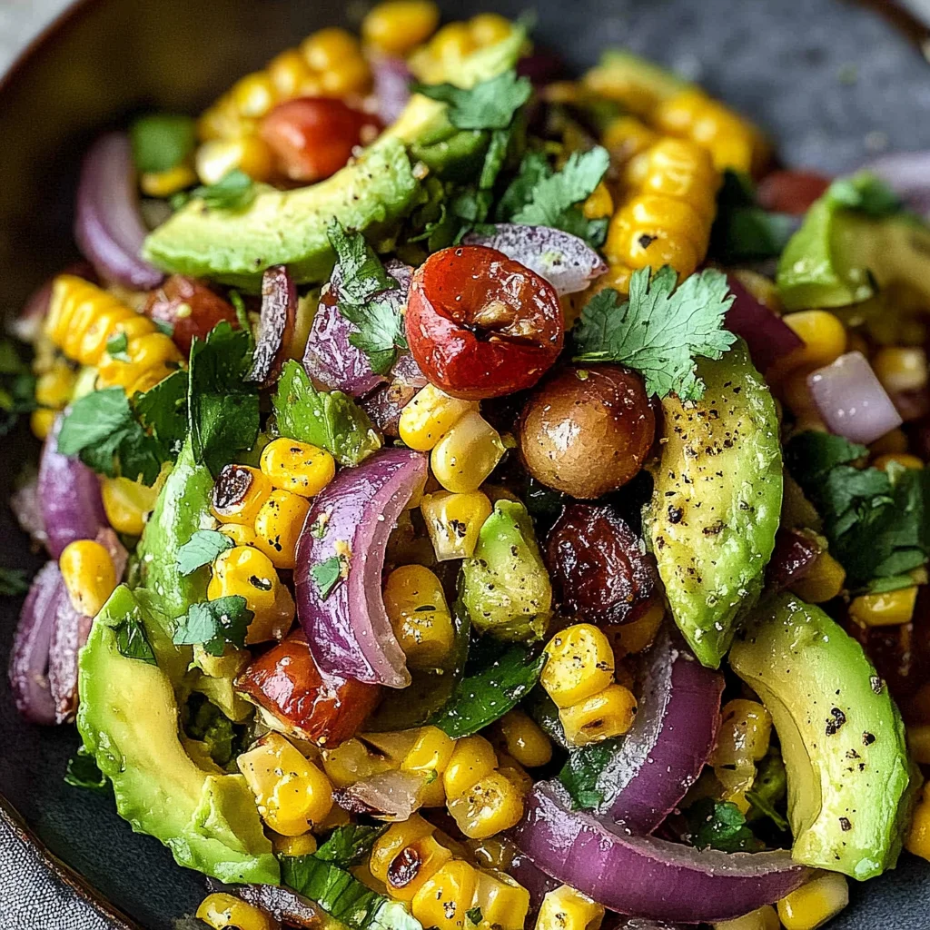 Charred Corn Avocado Salad with Roasted Red Onions
