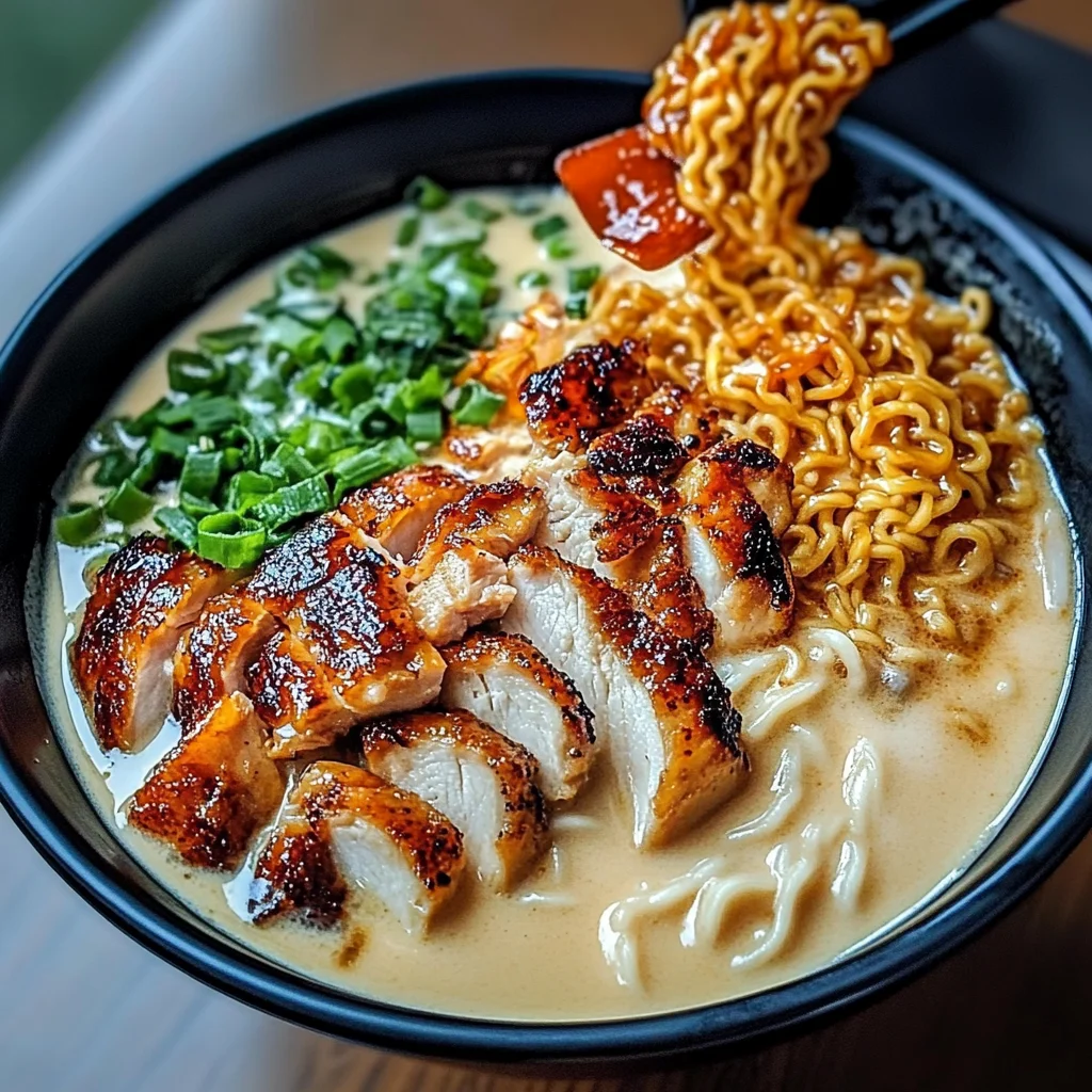 Fiery Chicken Ramen with Creamy Garlic Sauce