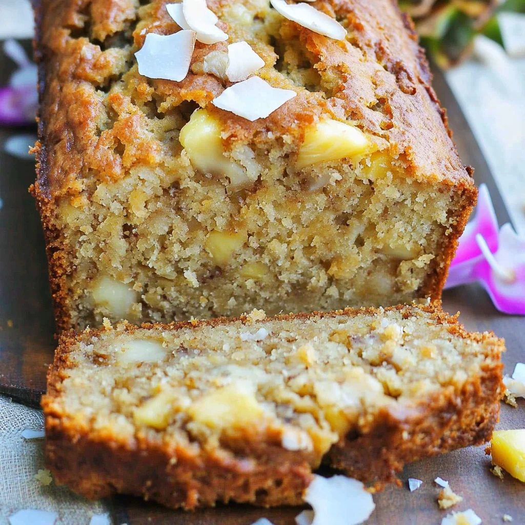 Hawaiian Banana Bread with Pineapple, Coconut & Macadamia Nuts
