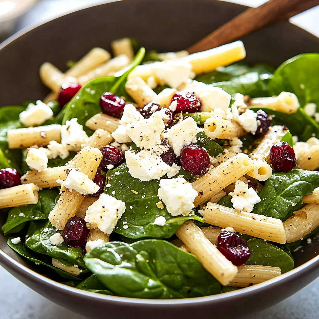 Spinach Pasta Salad with Feta and Cranberries