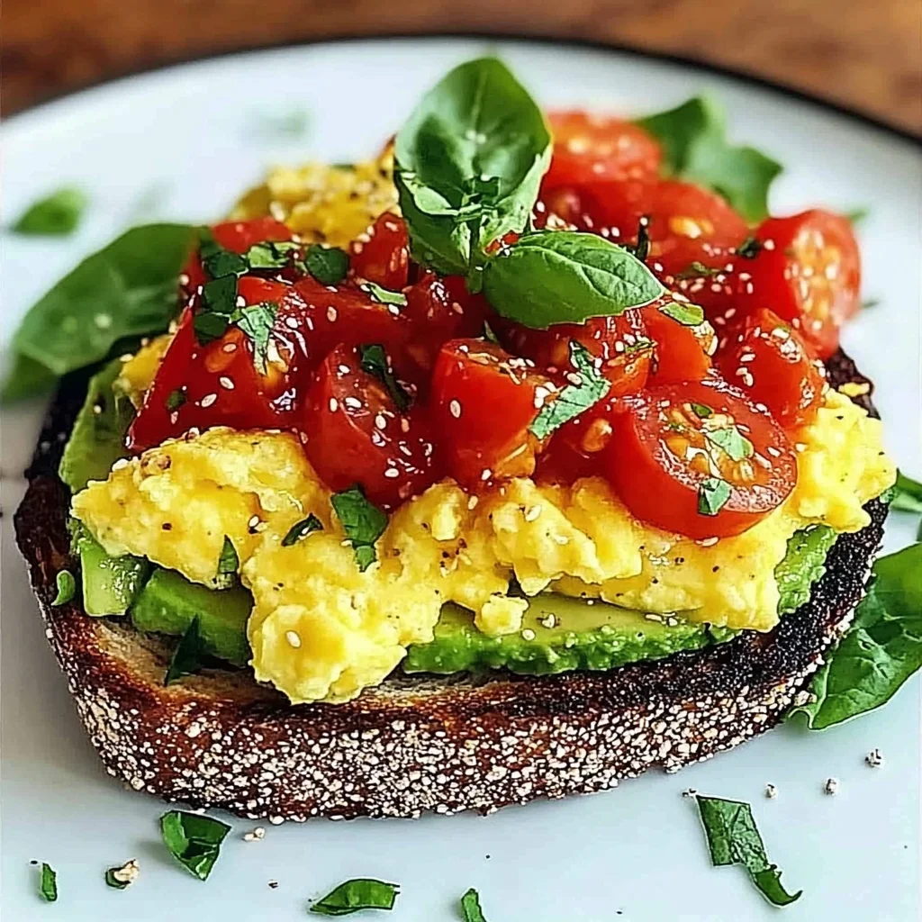 Avocado Toast with Scrambled Eggs and Tomatoes