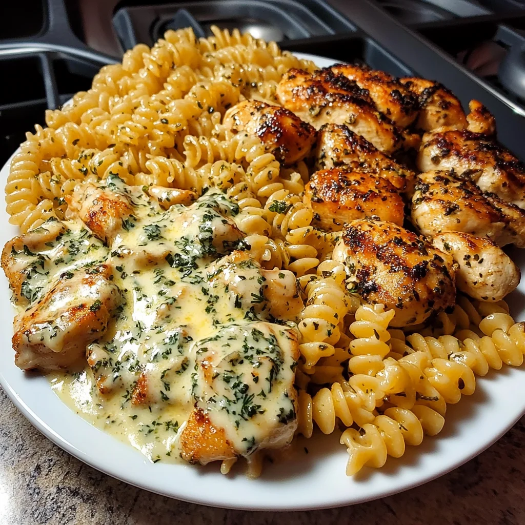 Creamy Garlic Chicken and Rotini with Mozzarella Alfredo