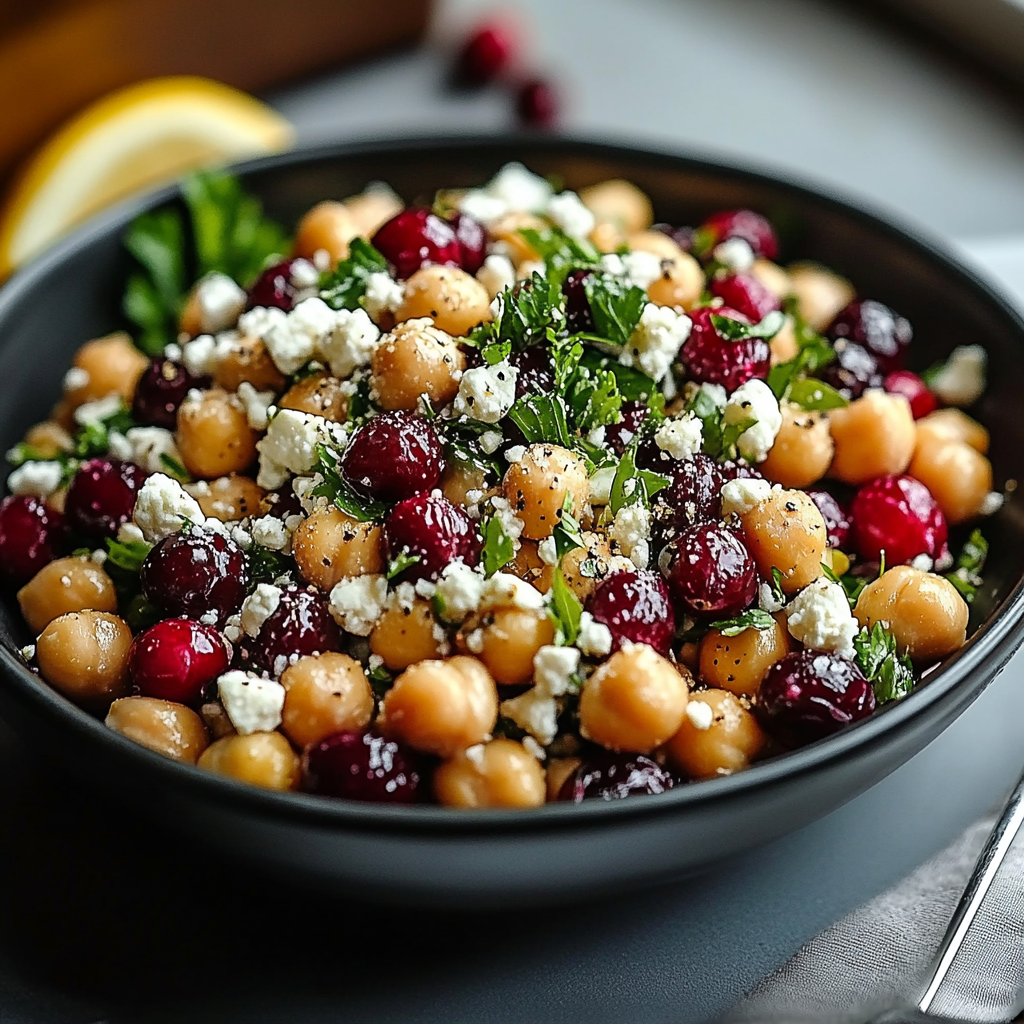 Feta & Cranberry Chickpeas with Lemon Vinaigrette – The Best 10-Minute Zesty Salad