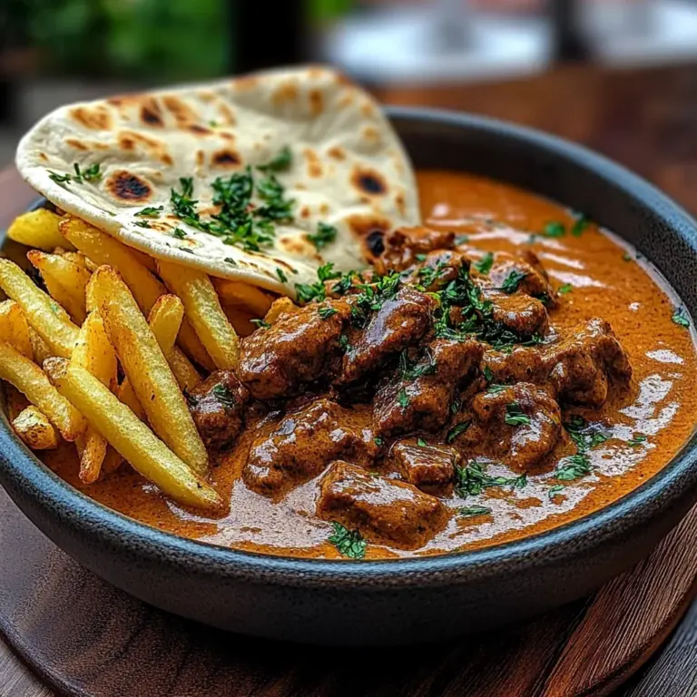 Garlic Butter Beef with Fries and Naan