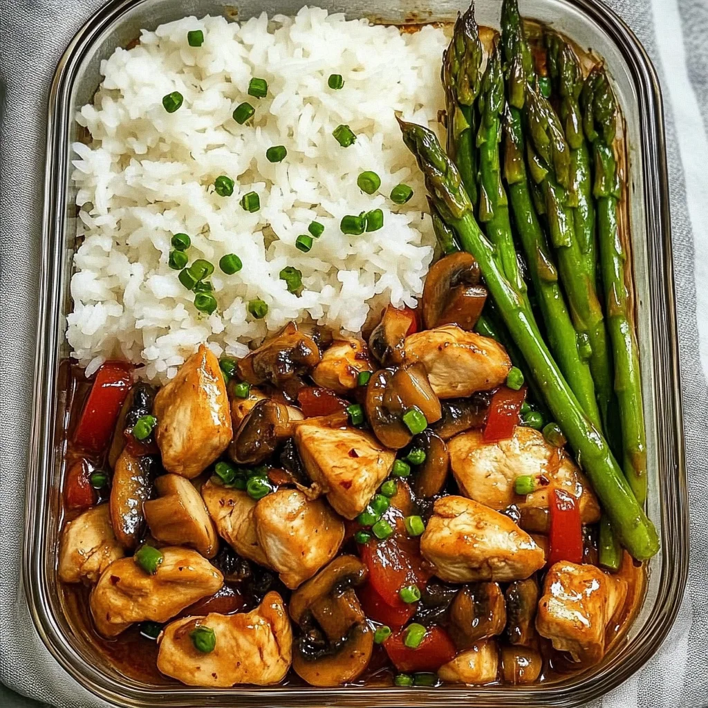 Garlic Chicken & Mushroom Stir-Fry with Asparagus & Rice