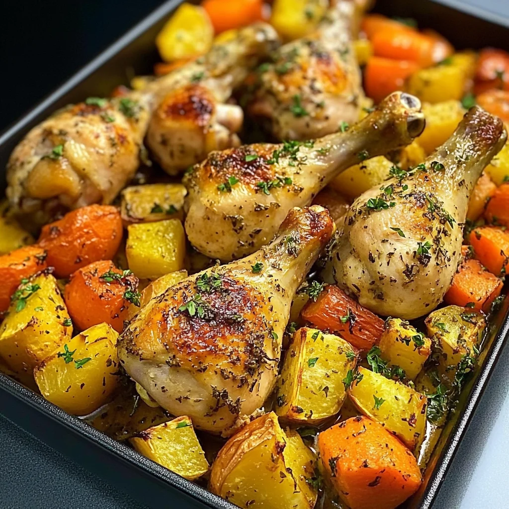 Garlic Herb Chicken Drumsticks with Roasted Veggies
