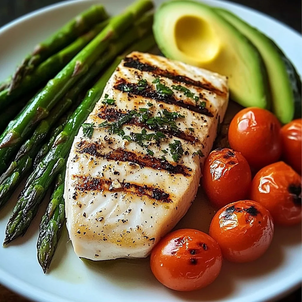 Herb-Grilled Fish with Asparagus, Avocado & Cherry Tomatoes