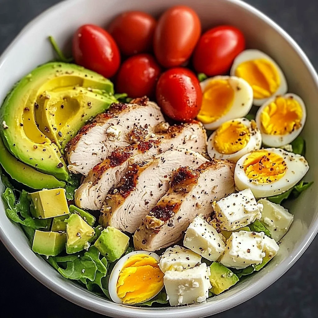 Mediterranean Chicken & Egg Salad Bowl with Avocado & Feta