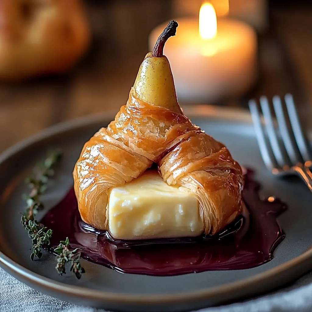 Poached Pear Wrapped in Brie, Baked in Puff Pastry