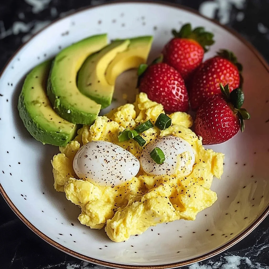 Scrambled Eggs with Avocado & Strawberries