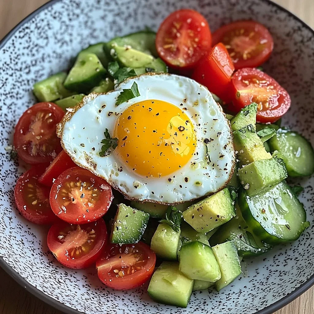 Sunny Egg with Avocado-Cucumber Tomato Salad
