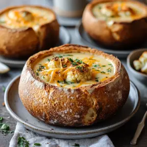 Cheddar & Cauliflower Soup in Mini Bread Bowls