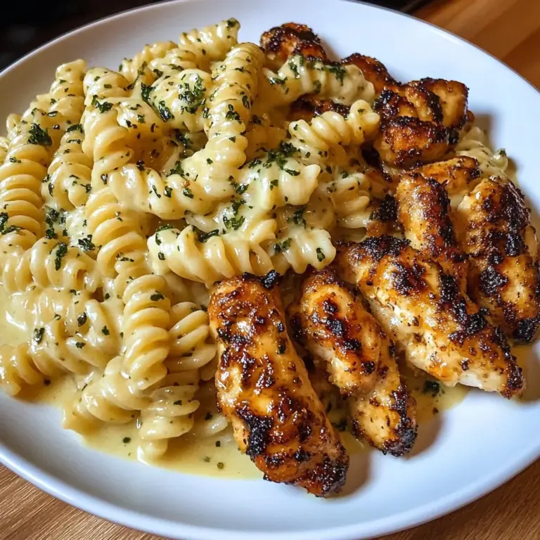 Cheesy Rotini Alfredo with Garlic Chicken Strips