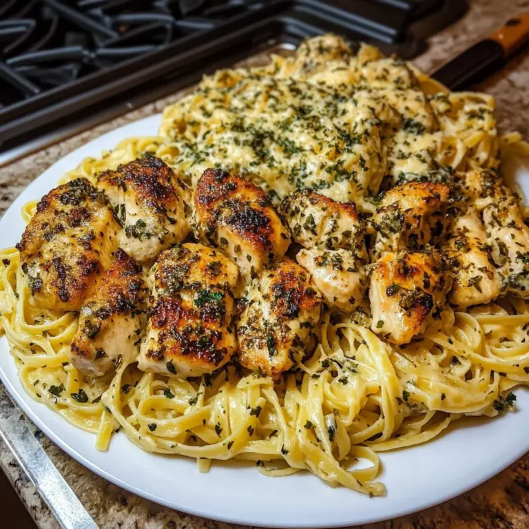 Creamy Garlic Parmesan Chicken with Cheesy Linguine Pasta