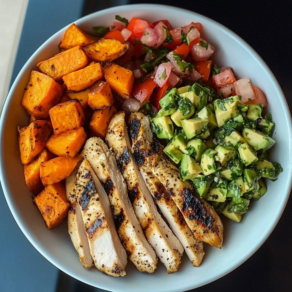 Grilled Chicken Bowl with Sweet Potato & Avocado Salsa