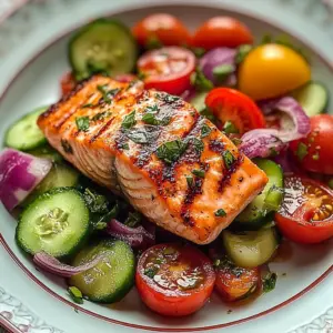 Grilled Salmon with Fresh Cucumber & Tomato Salad