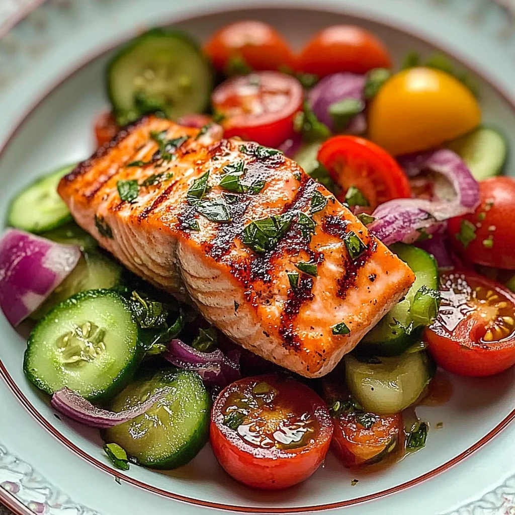 Grilled Salmon with Fresh Cucumber & Tomato Salad