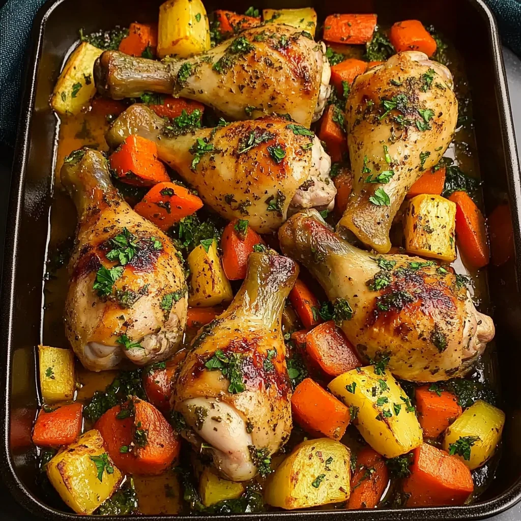 Herb-Roasted Chicken Drumsticks with Baked Mixed Veggies