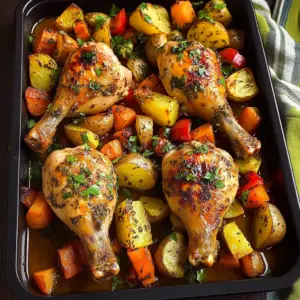 Herb Roasted Chicken Drumsticks with Roasted Potatoes & Veggies
