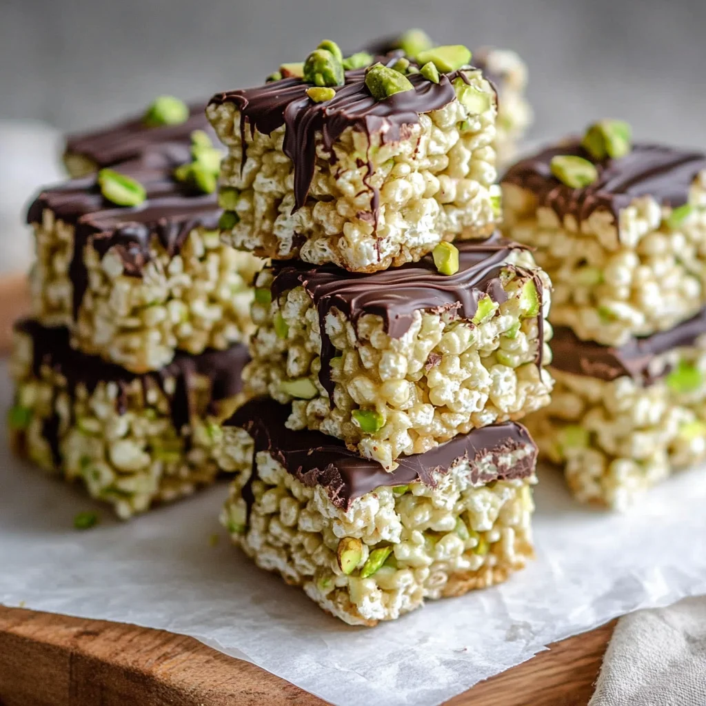 Pistachio Rice Krispie Treats with Dark Chocolate