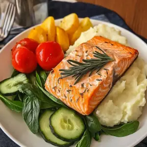 Rosemary Salmon with Mashed Potatoes & Fresh Garden Salad