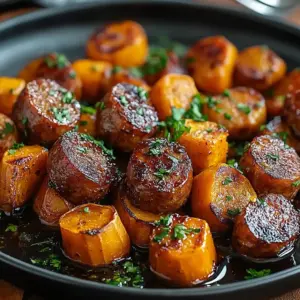 Sausage and Sweet Potatoes with Honey Garlic Sauce