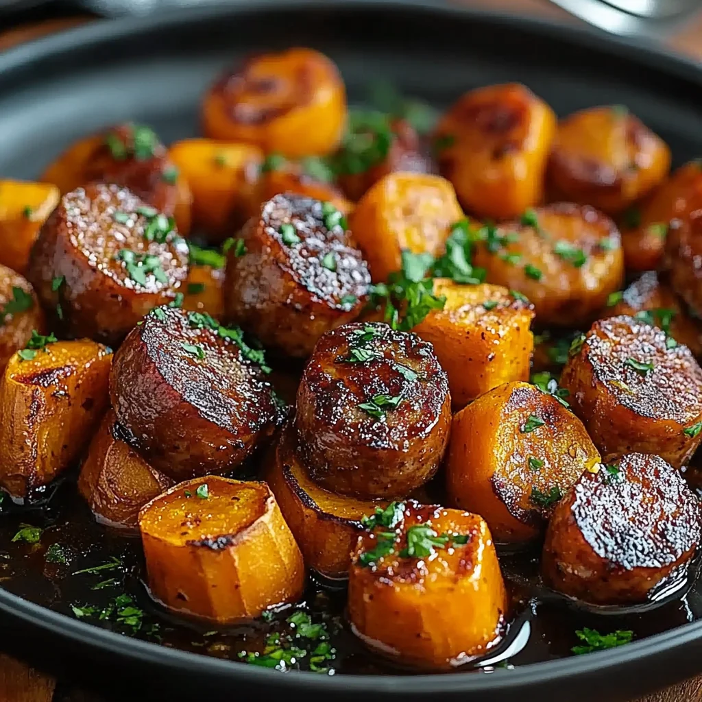 Sausage and Sweet Potatoes with Honey Garlic Sauce