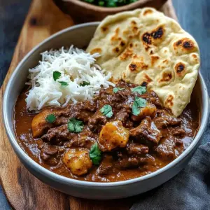 Slow-Cooked Beef Curry with Buttery Garlic Naan