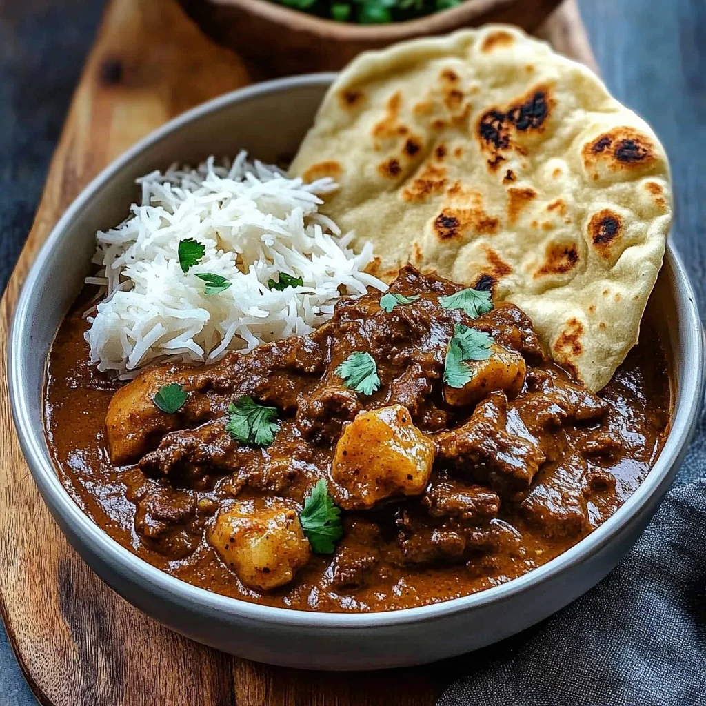 Slow-Cooked Beef Curry with Buttery Garlic Naan