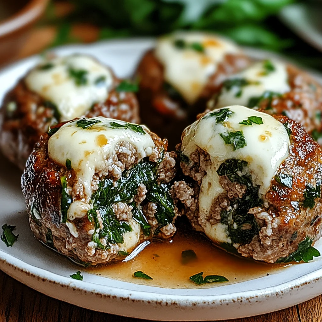 Spinach Garlic Meatballs Stuffed with Mozzarella