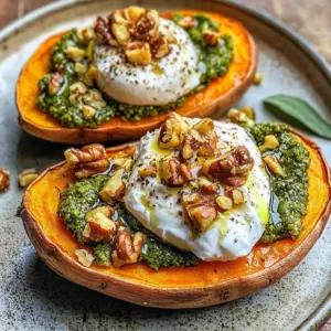 stuffed sweet potatoes with burrata ,toasted walnuts and sage pesto