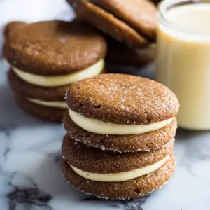 Ginger Molasses Sandwich Cookies with Eggnog Frostings