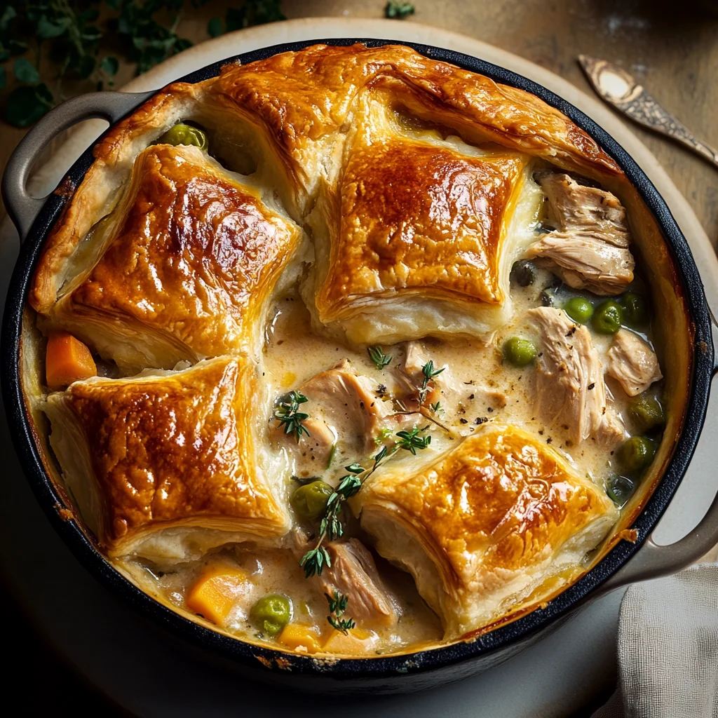 Golden Chicken Pot Pie with Puff Pastry Crust