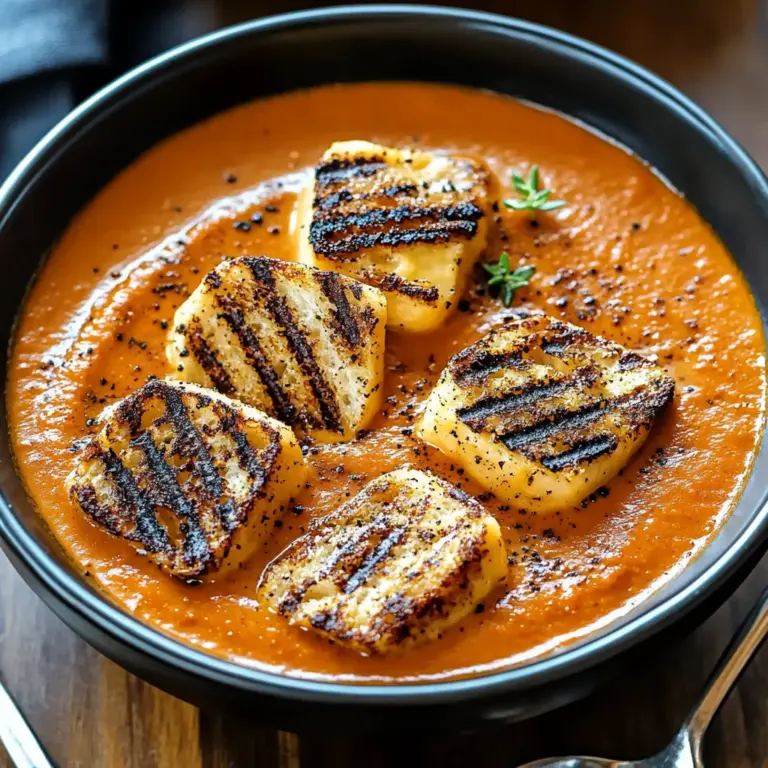 Indulgent Creamy Tomato Bisque with Grilled Cheese Croutons