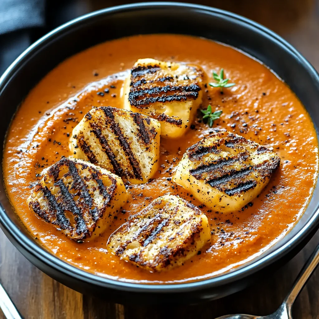Indulgent Creamy Tomato Bisque with Grilled Cheese Croutons
